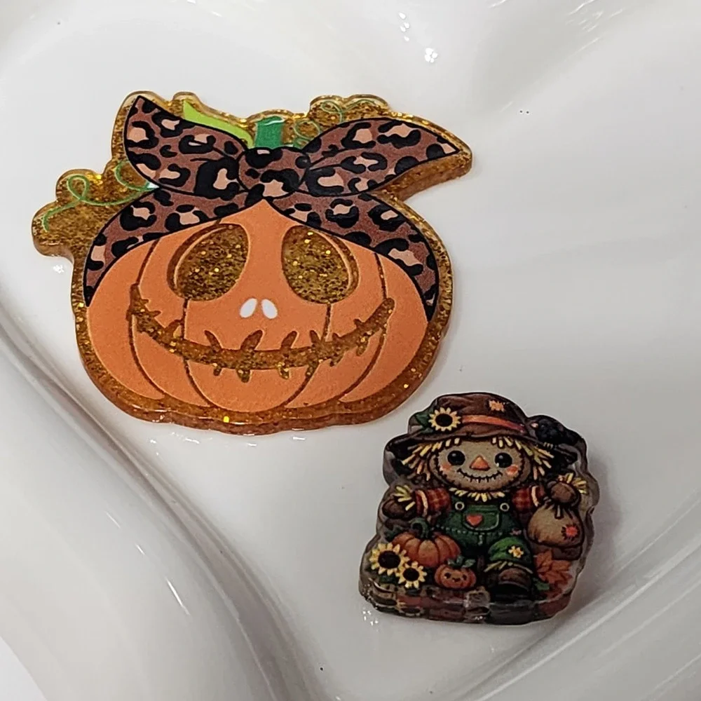 Pumpkin Flatback Focal Bead Scarecrow Beaded Pen Badge Flats Halloween Fall